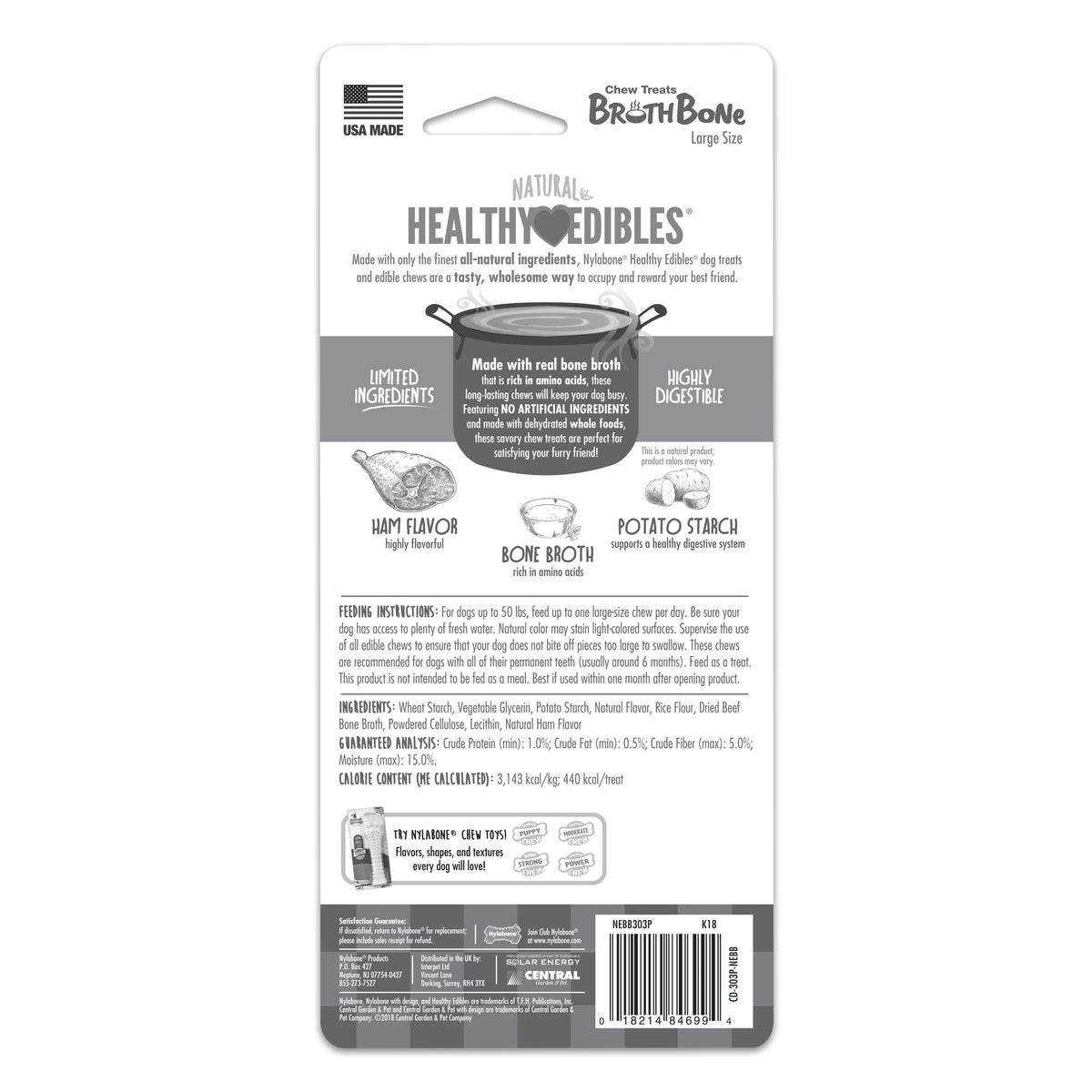 Nylabone Healthy Edibles Broth Bone Natural Dog Treats 1 Count, Giant Up To 50 lb