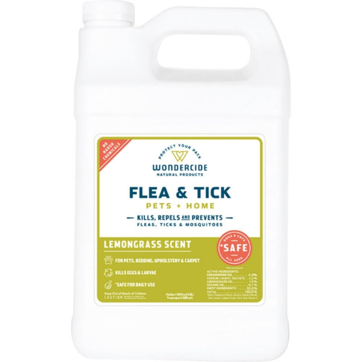Wondercide Dog & Cat Lemongrass Flea & Tick Spray For Pets & Home with Natural Essential Oils 128oz.