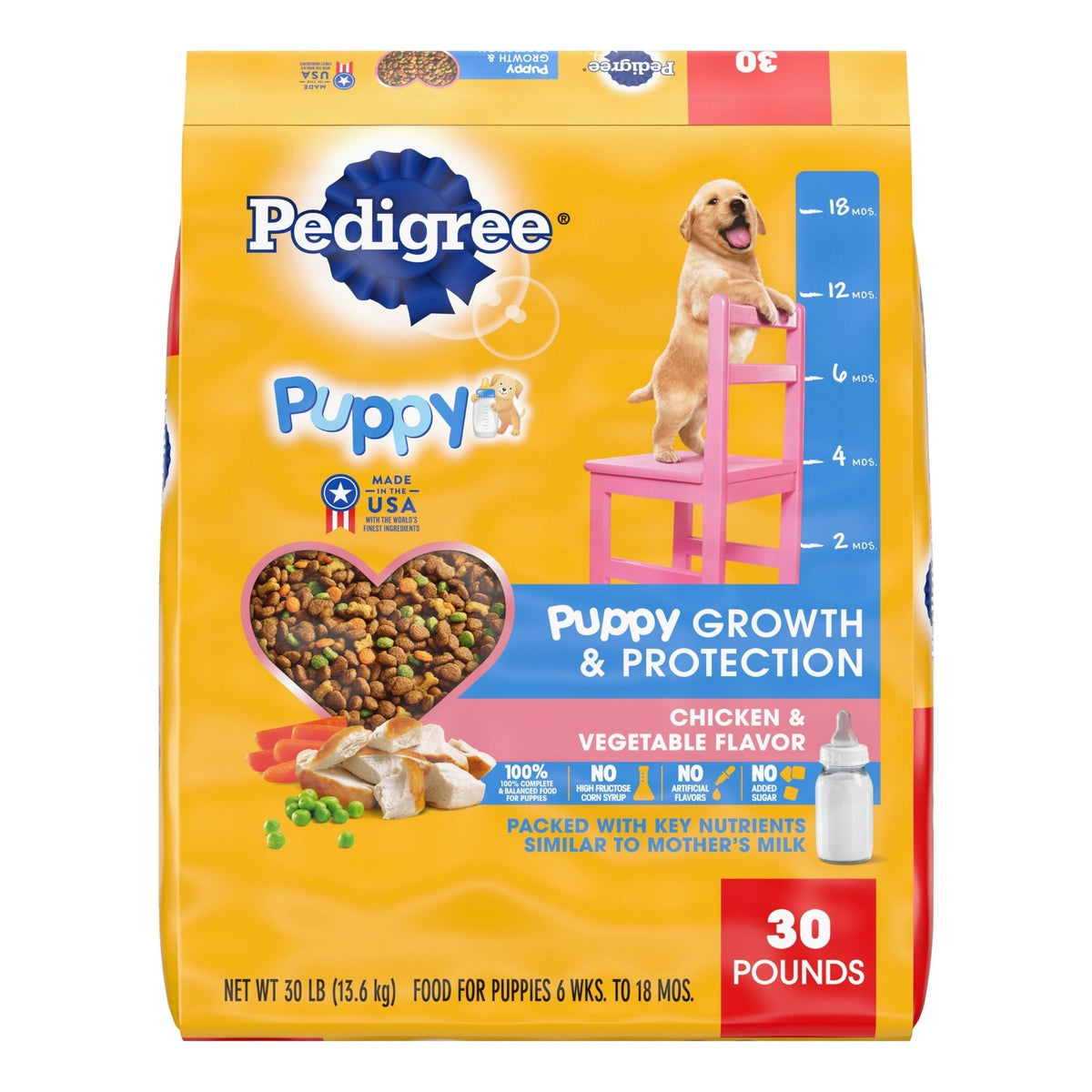 Pedigree Puppy Growth & Protection Dry Dog Food Chicken & Vegetable 1ea/30 lb