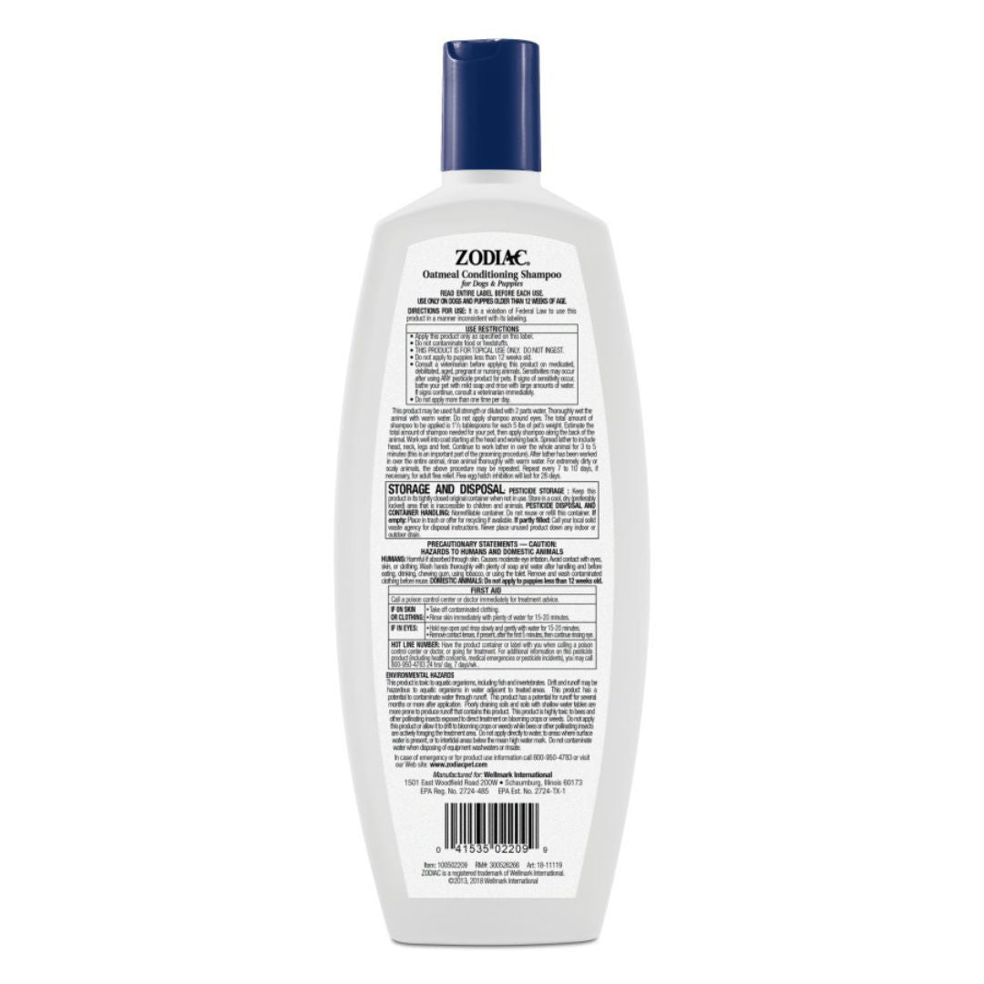 Zodiac Oatmeal Conditioning Shampoo for Dogs Puppies 1ea/18 oz