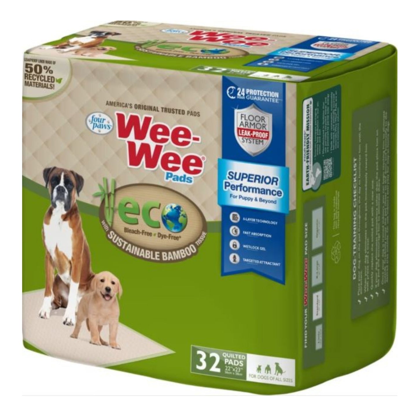 Four Paws Wee-Wee Eco Pads With Bamboo 22 x 23 - 32 Count