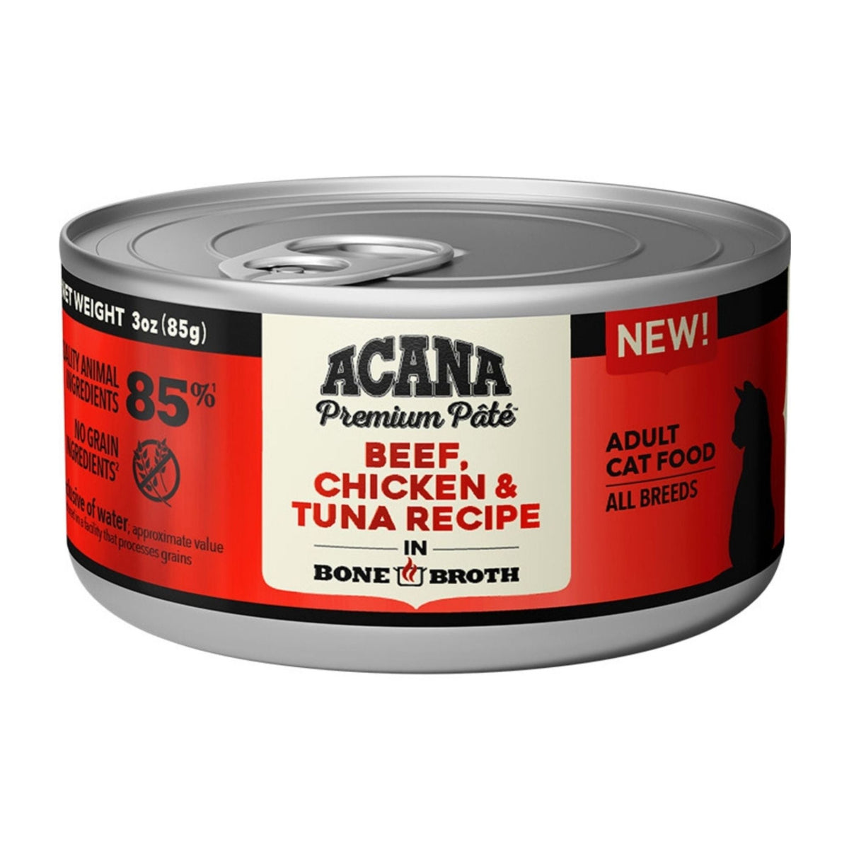 Acana Cat Grain Free Beef Chicken + Tuna Recipe In Bone Broth 3oz. (Case of 24)