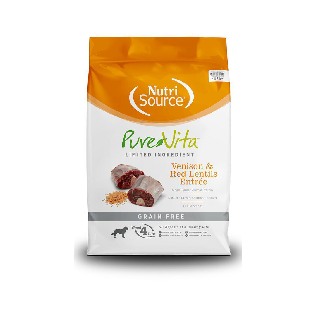 NutriSource PureVita LID Grain Free Dry Dog Food Venison & Red Lentils Entrée 15lb