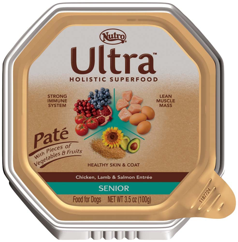 Nutro Products Ultra Grain Free Paté Senior Wet Dog Food Trio of Proteins from Chicken, Lamb & Whitefish Paté w/Superfoods 3.5oz 24pk
