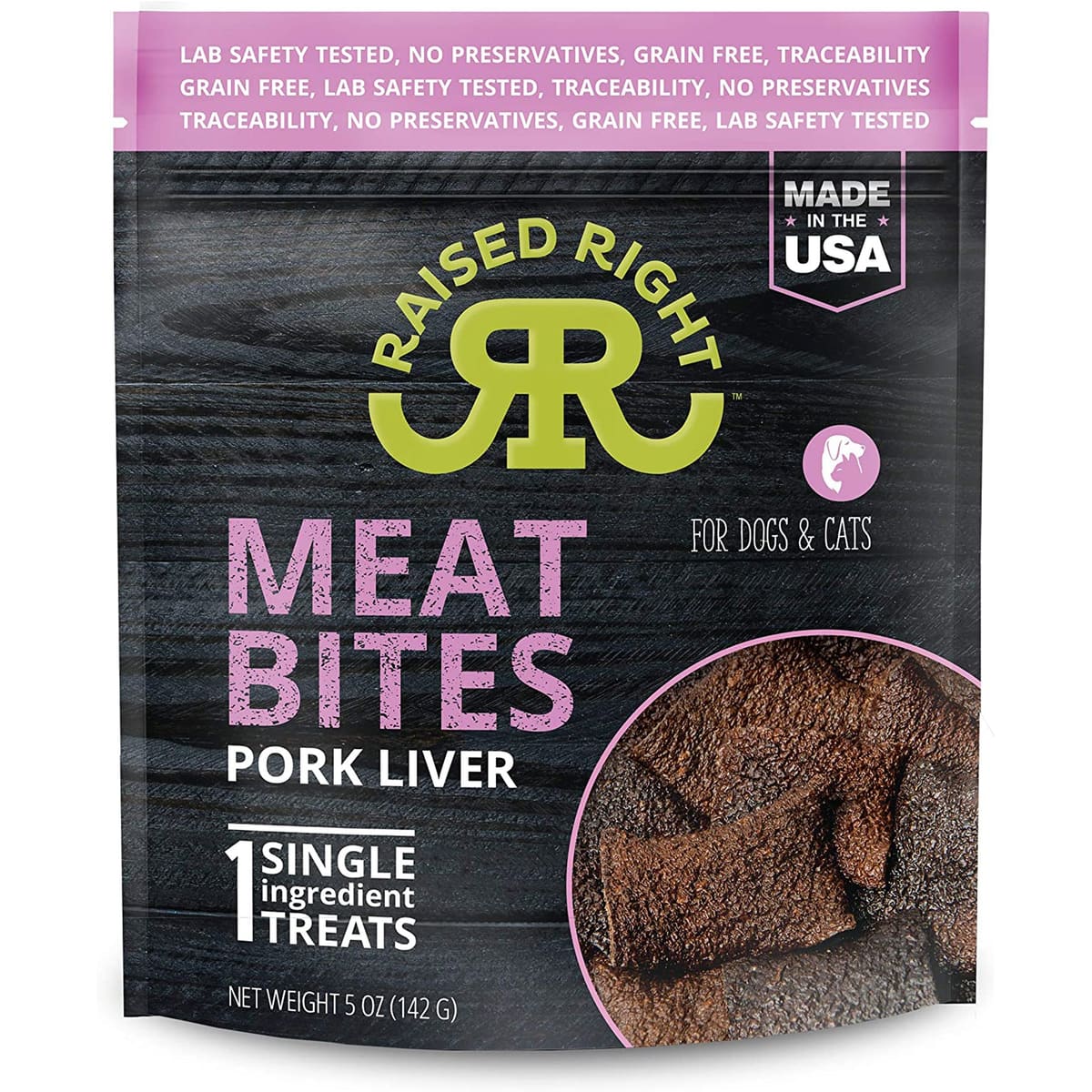 Raised Right Dog Cat Meat Bites Pork 5oz. (Case of 6)
