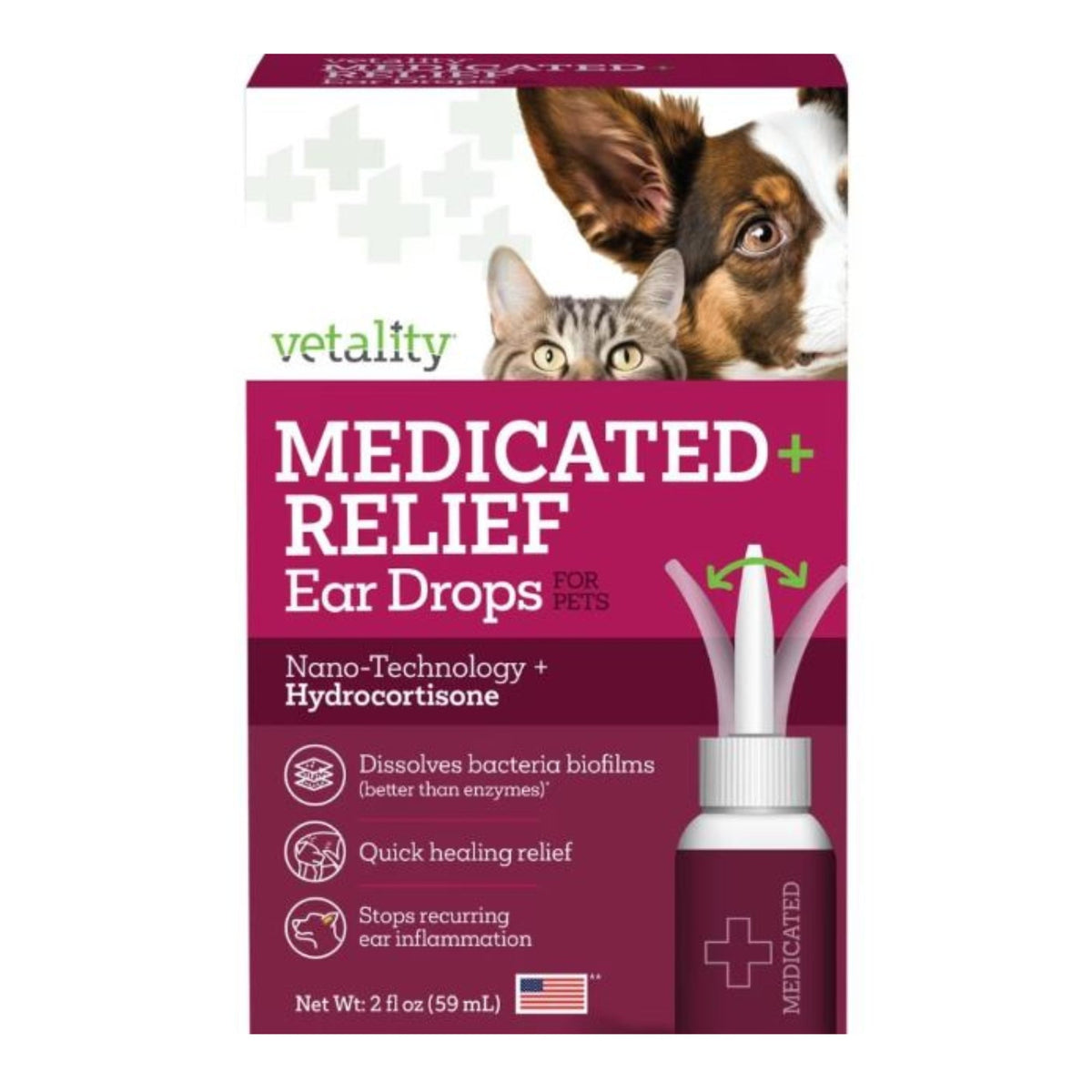 Vetality Medicated Relief Ear Drops For Pets 2oz.