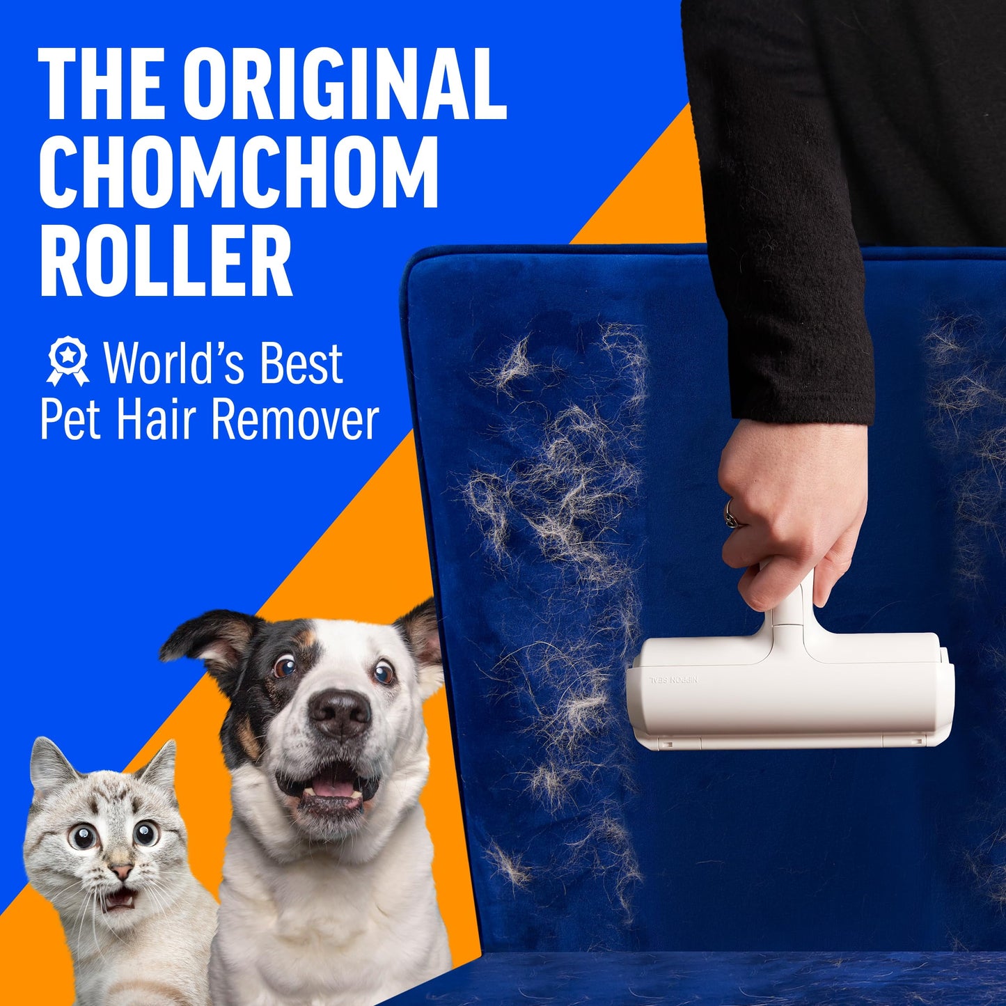 Chom Chom Roller Pet Hair Remover and Reusable Lint Roller - Cat and Dog Hair Remover for Furniture, Couch, Carpet, Clothing and Bedding
