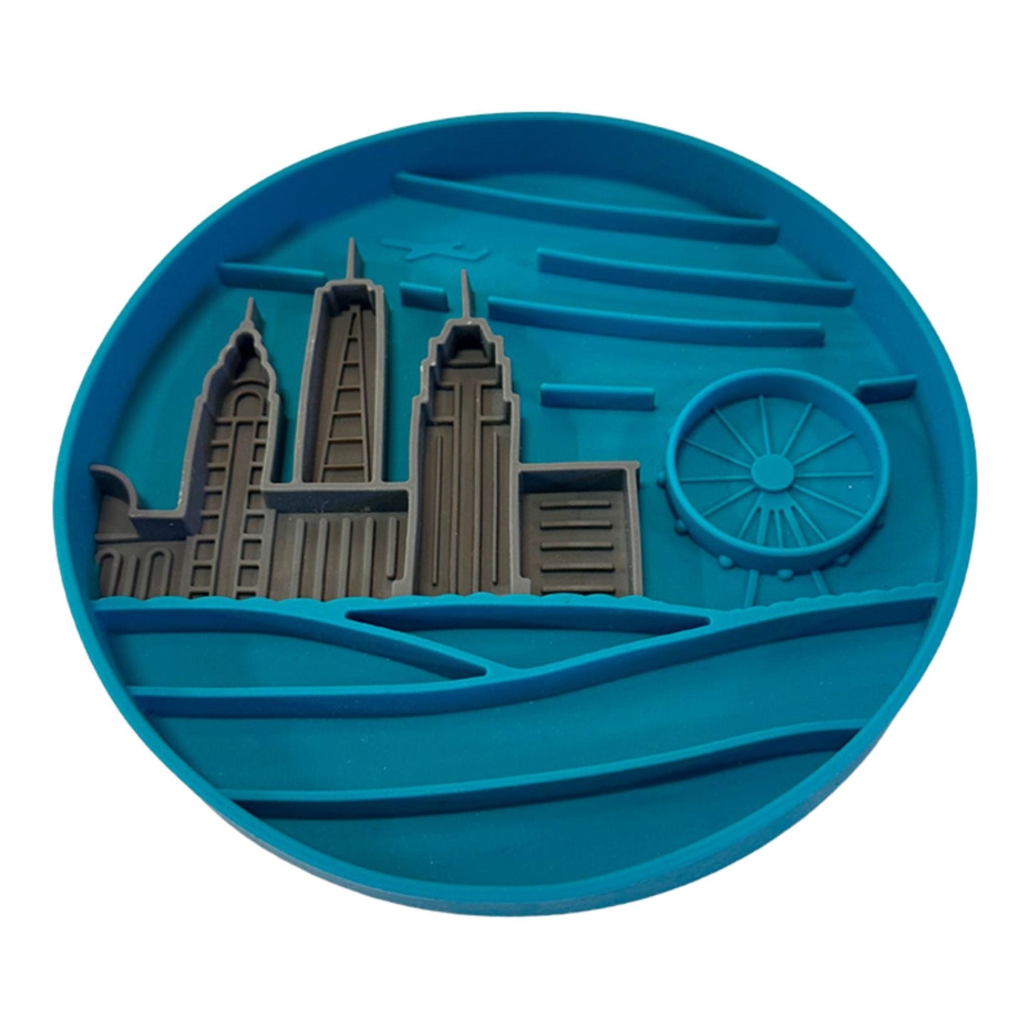 Messy Mutts Dog Silicone Interactive Lick Bowl City Pattern Blue