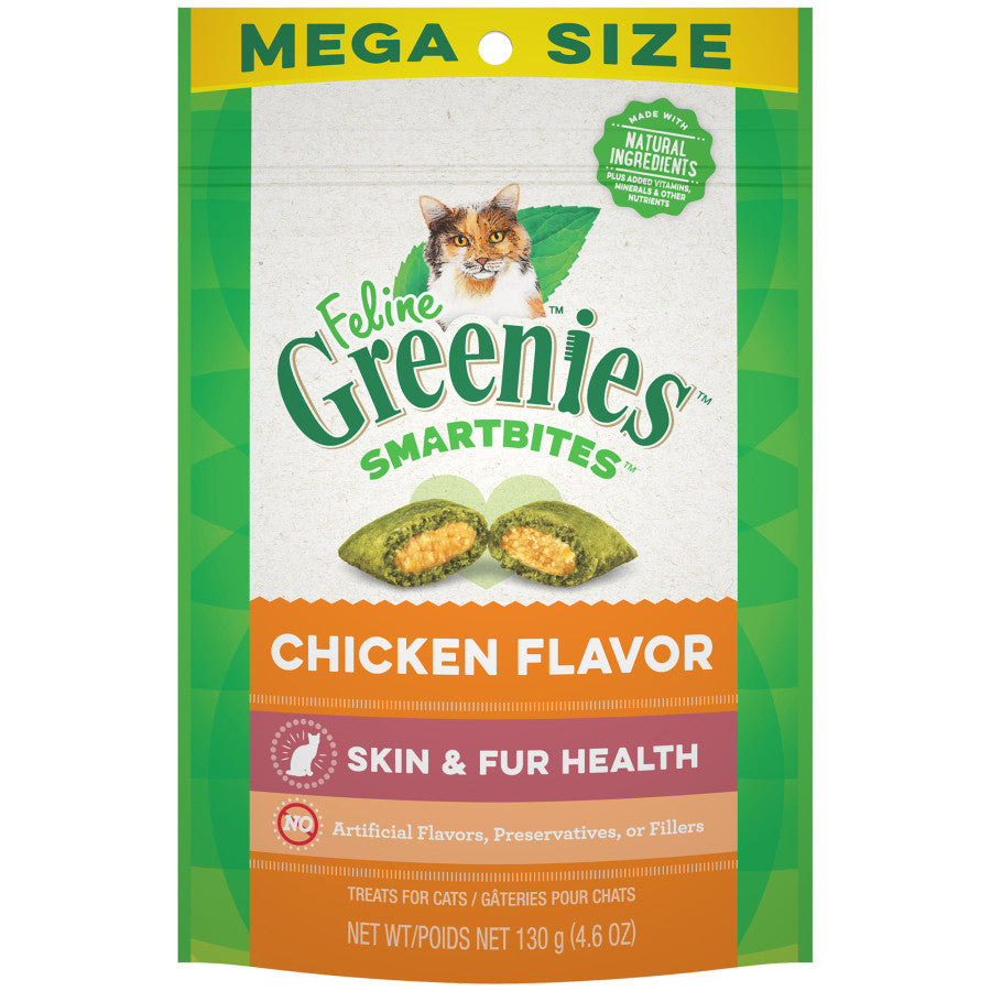 Greenies Feline SmartBites Skin Fur Crunchy Soft Adult Cat Treats Chicken, 1ea/4.6 oz