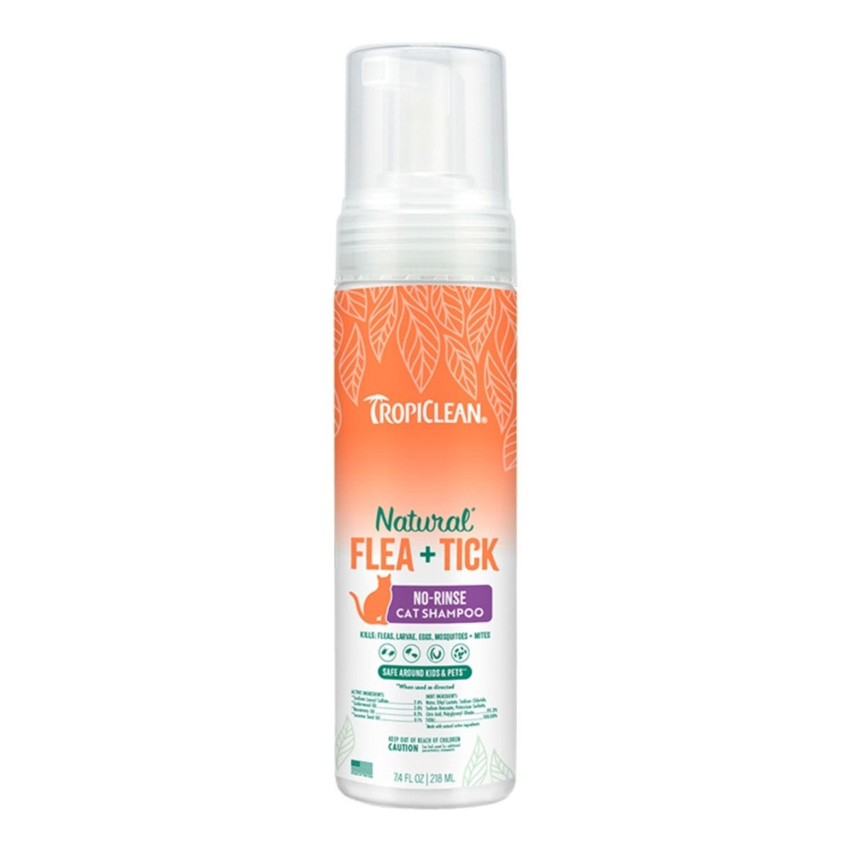 Tropiclean Cat Natural Flea & Tick Waterless Shampoo 7.4oz.