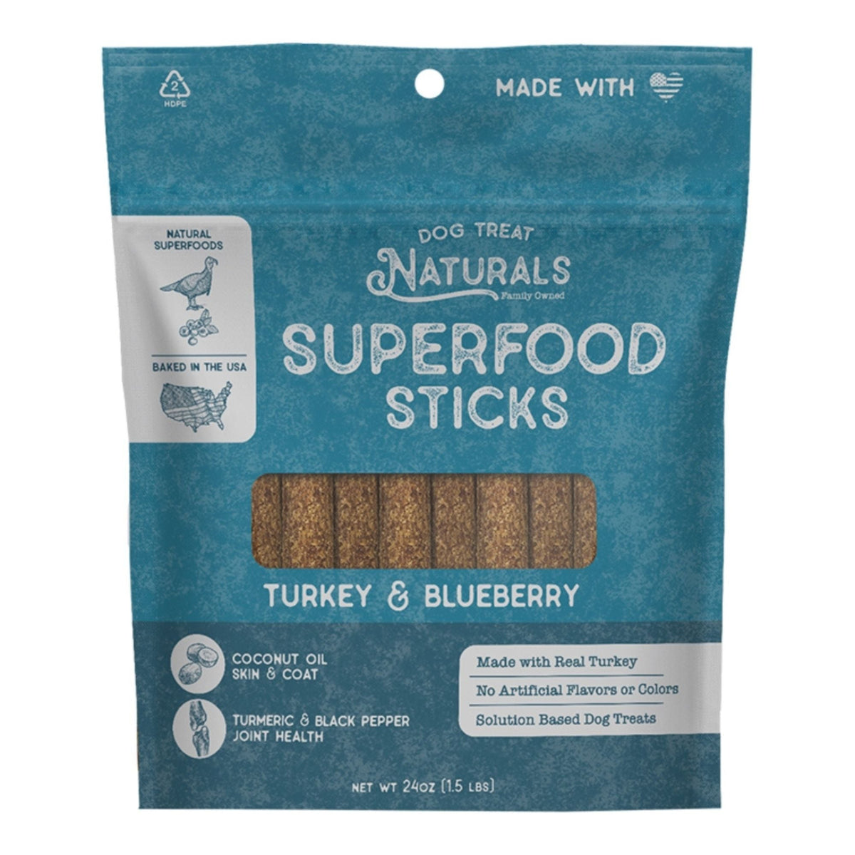 Dog Treat Naturals Dog Superfood Sticks Turkey & Blueberry 24oz.