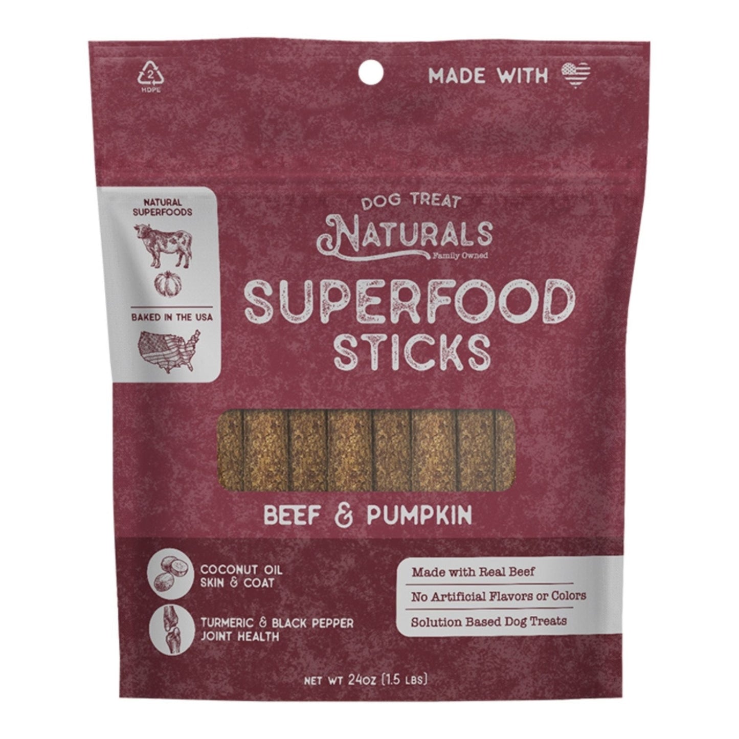 Dog Treat Naturals Dog Superfood Sticks Beef & Pumpkin 24oz.