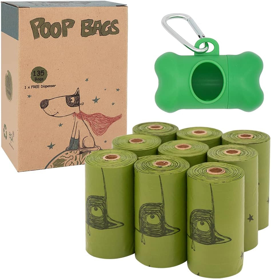 Dog Poop Bags 135 Count, Biodegradable Poop Bags Extra Thick Strong, Eco-Friendly Dog Waste Bag, Doggie Bag Refill Rolls with Dispenser