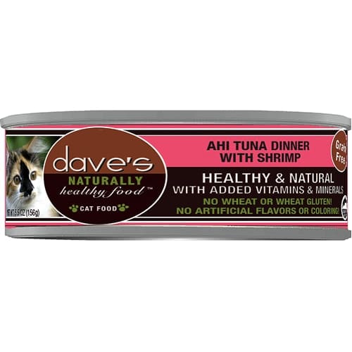 Daves Cats Naturally Healthy Cat Food, Ahi Tuna / Shrimp 5.5oz (Case of 24)
