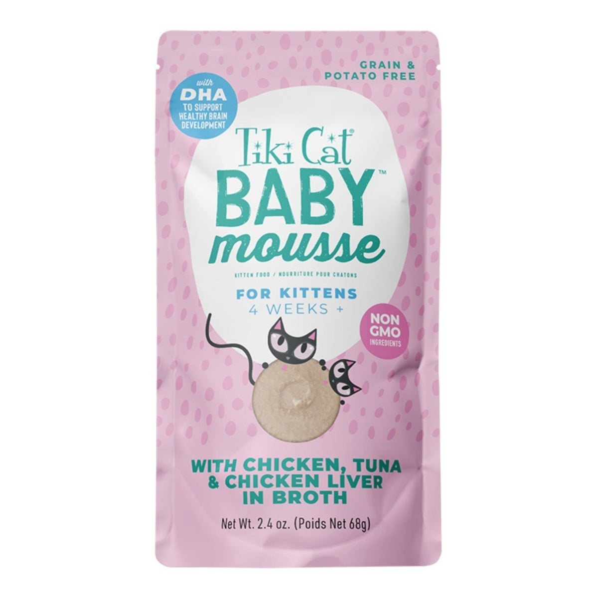 Tiki Pet Cat Mousse Kitten Chicken, Tuna, Chicken Liver 2.4oz. (Case of 12)