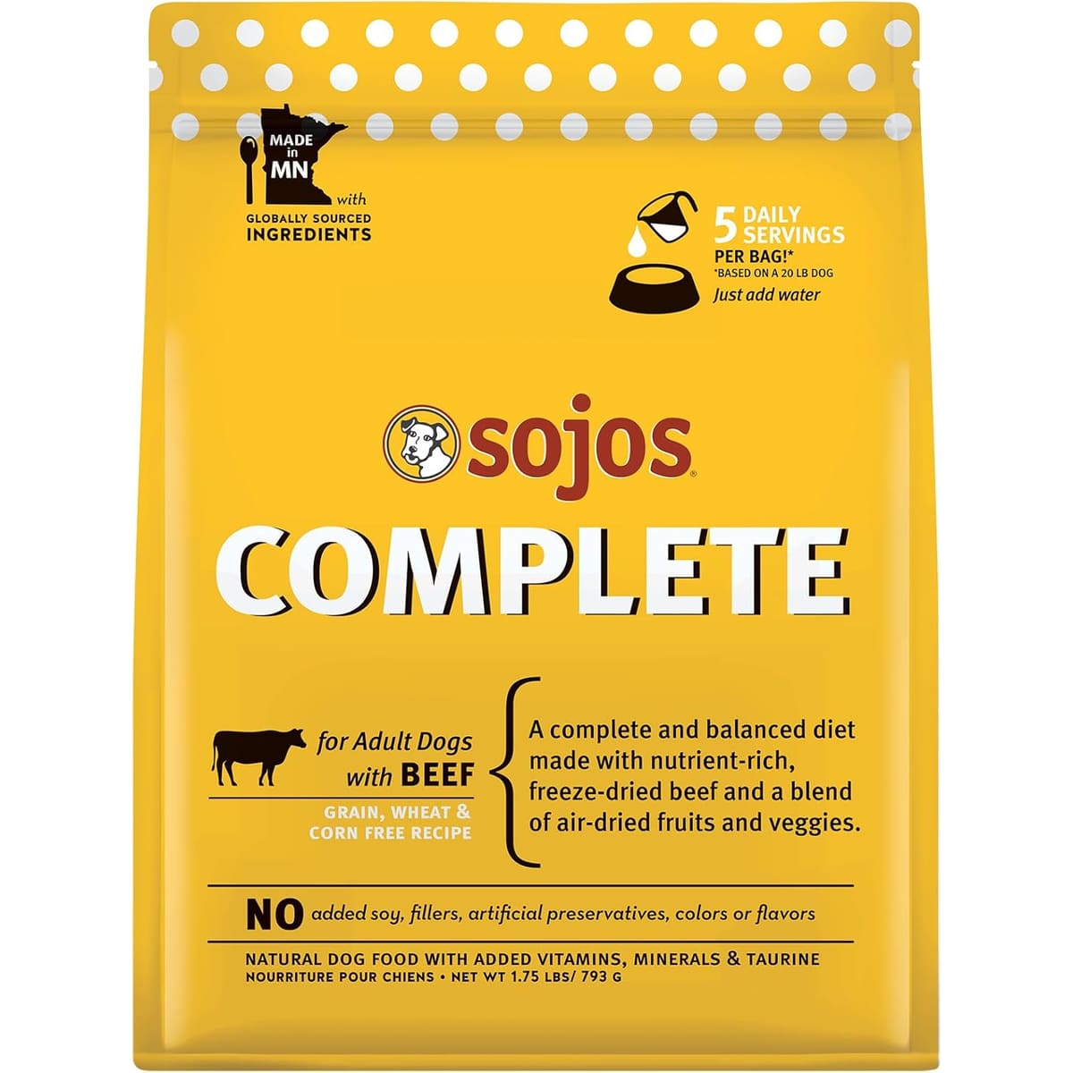 Sojos Complete Beef Recipe Adult Freeze-Dried Grain-Free Dehydrated Dog Food, 1.75 Lbs