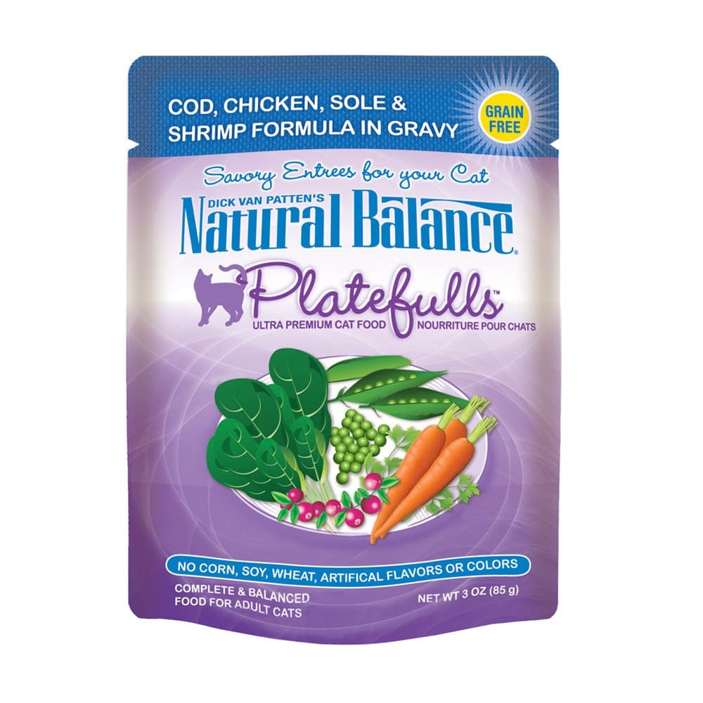 Natural Balance Pet Foods Ultra Platefulls Morsels in Gravy Wet Cat Food Cod, Chicken, Sole & Shrimp in Gravy 24ea/3 oz