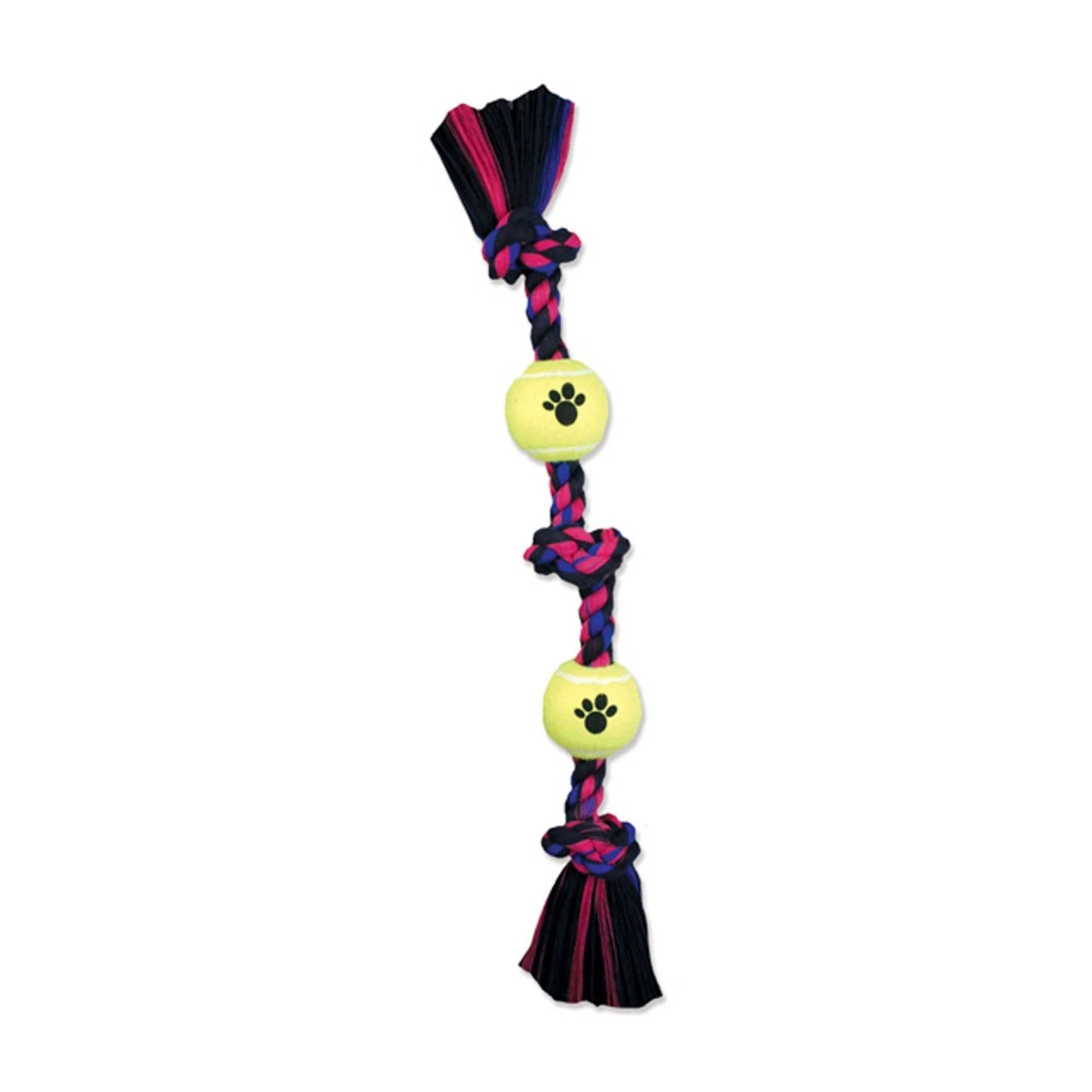 Mammoth Pet Products 3 Knot Tug w/2 Mini Tennis Balls Dog toy Multi-Color 1ea/12 in, Mini Default Title
