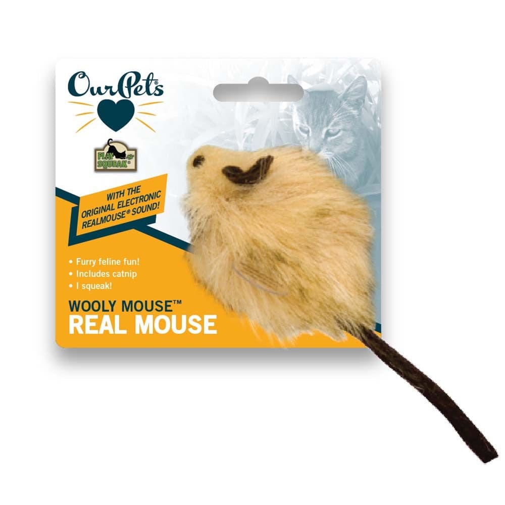 OurPets Wooly Mouse Squeaking Long-haired Mouse Cat Toy with Catnip Inside Brown 1ea