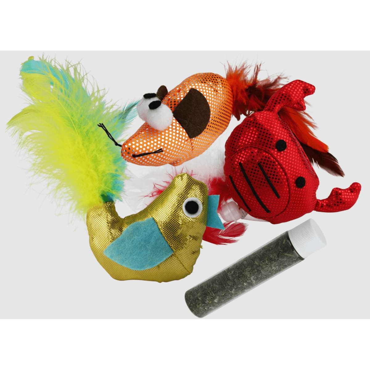 Multipet Crab/Fish/Mouse Refillable Cat Toy with Catnip Tube Assorted 5 in
