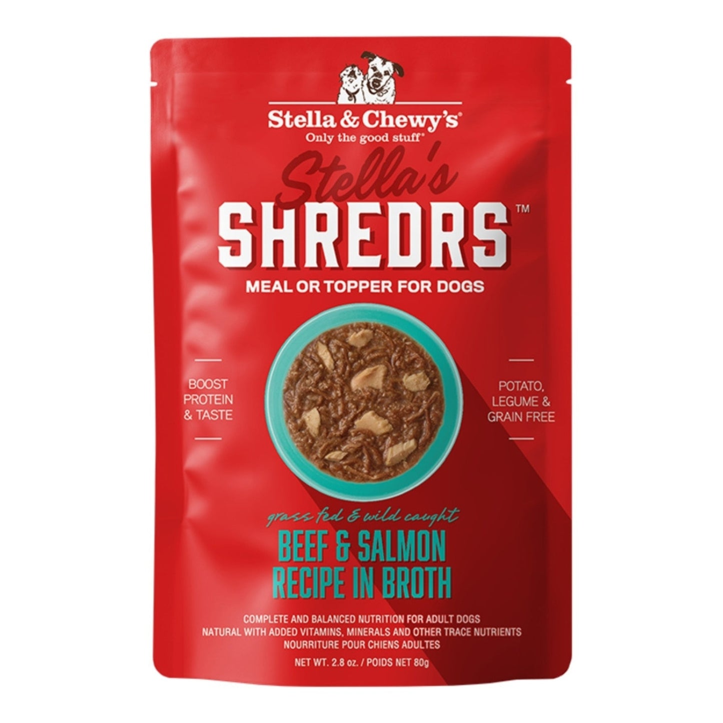 Stella & Chewys Dog Stella's Shredrs Beef & Salmon Recipe In Broth 2.8oz. (Case of 24)