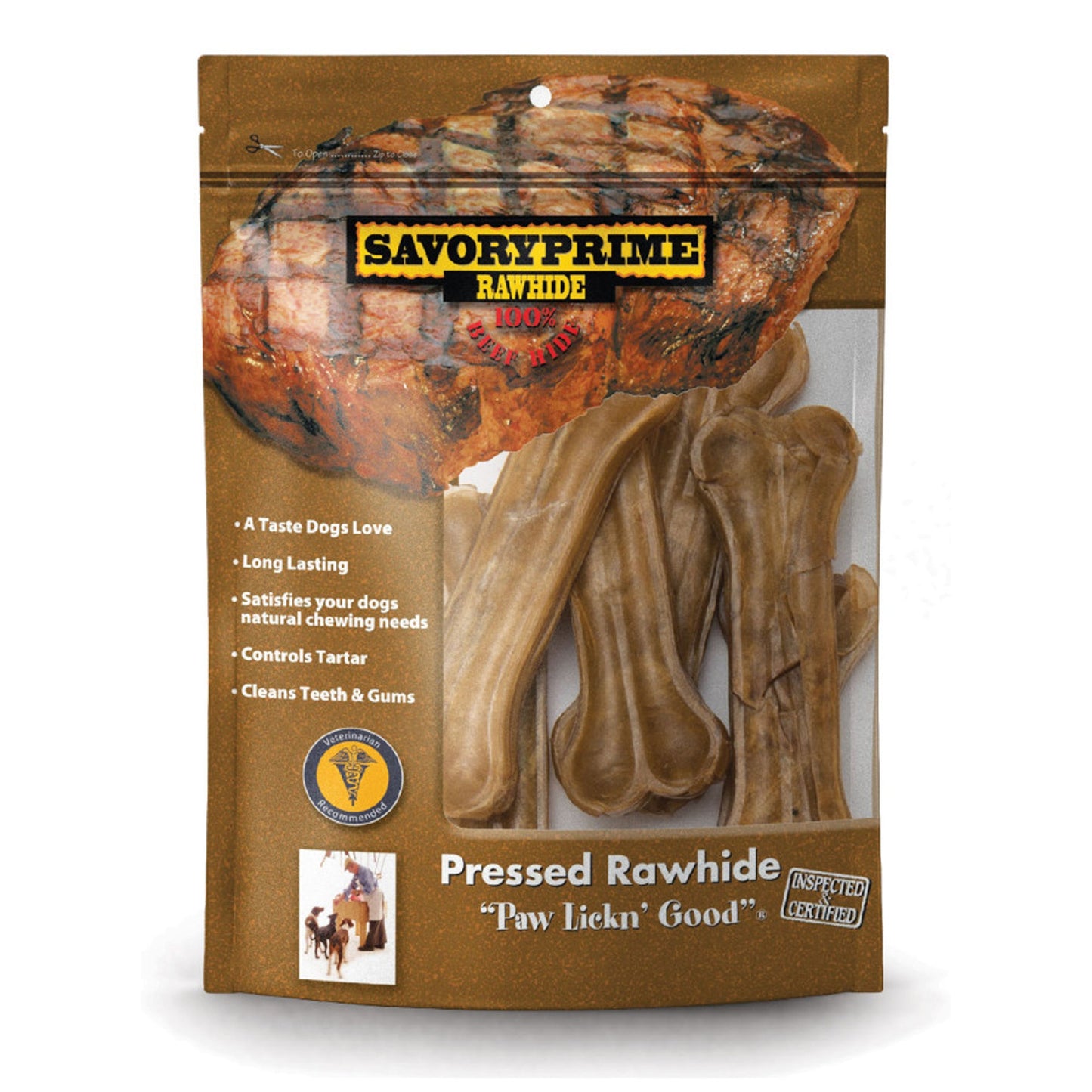 Savory Prime Pressed Rawhide Bones Bagged Natural
