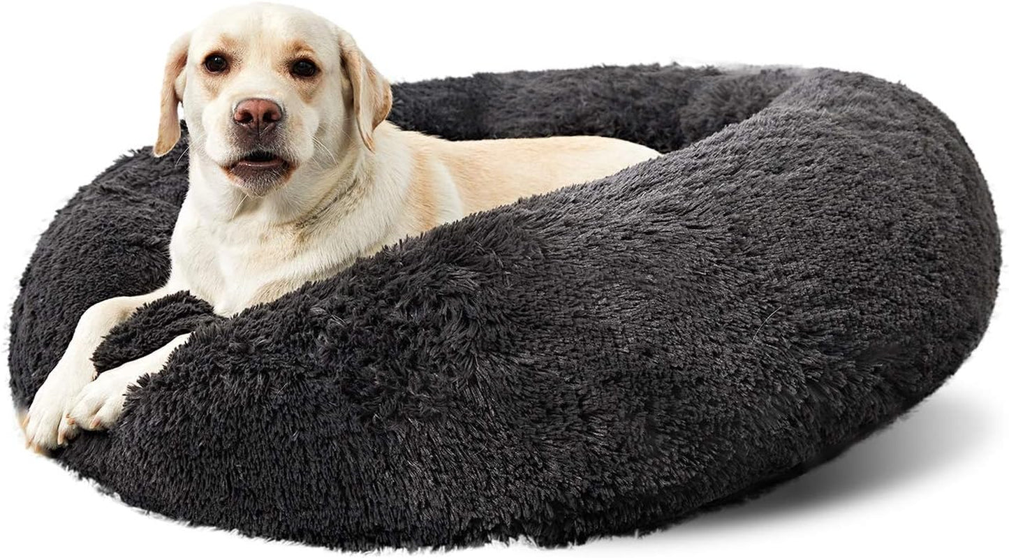 Washable round Bed for Large Dogs, Donut-Shaped Calming Cuddler for Medium Dogs, Comfy