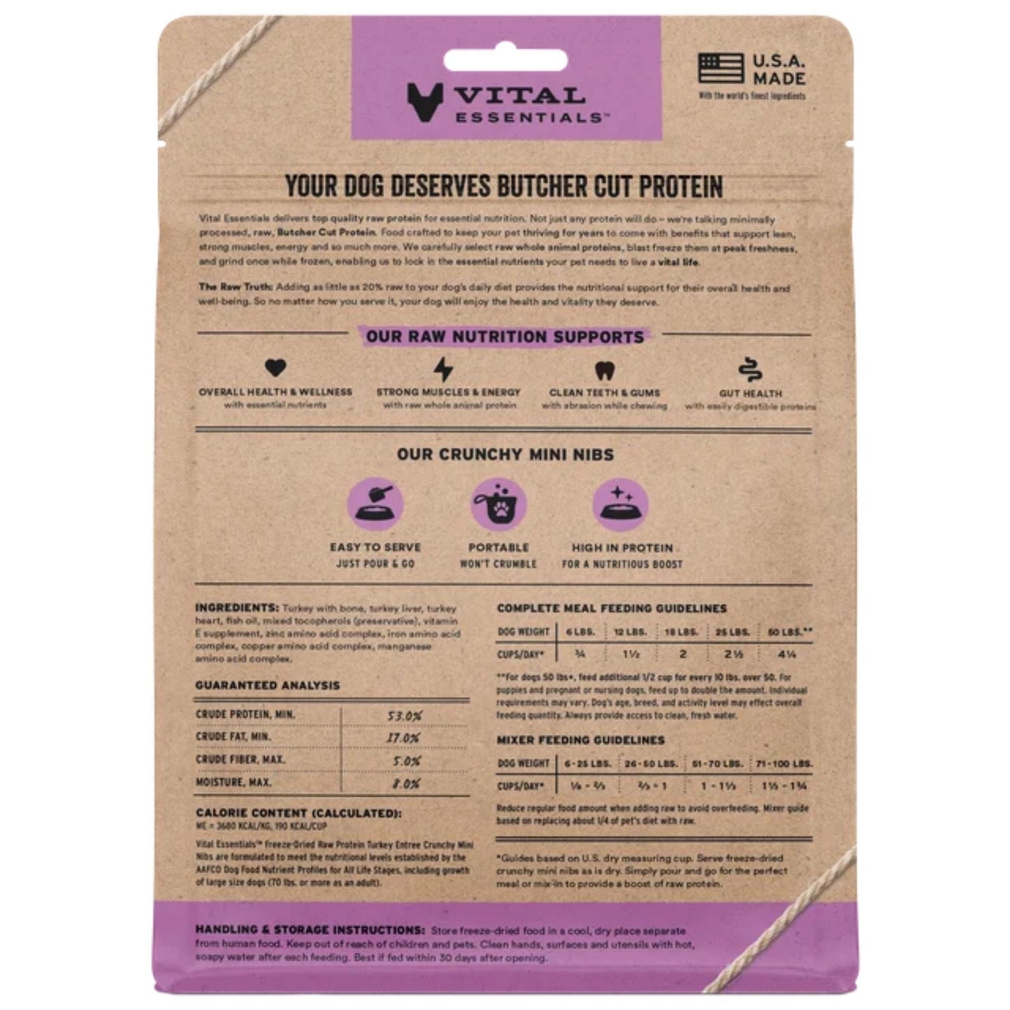 Vital Essentials Dog Freeze-Dried Mini Nibs Turkey 25oz.