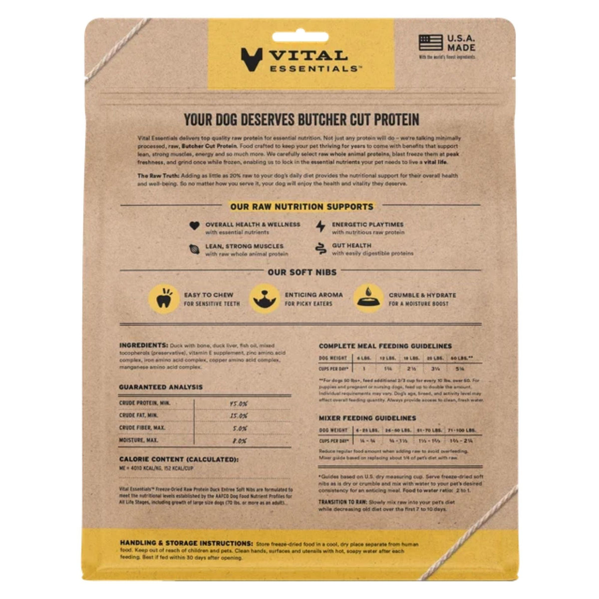 Vital Essentials Dog Freeze-Dried Raw Grain Free Duck Entree & Mixer Soft Nibs 14oz.