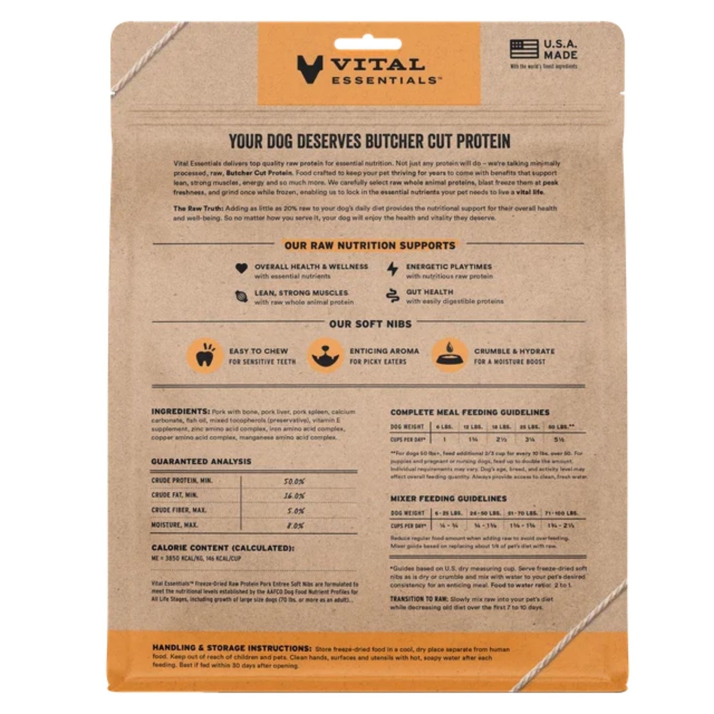 Vital Essentials Dog Freeze-Dried Raw Grain Free Pork Entree & Mixer Soft Nibs 14oz.