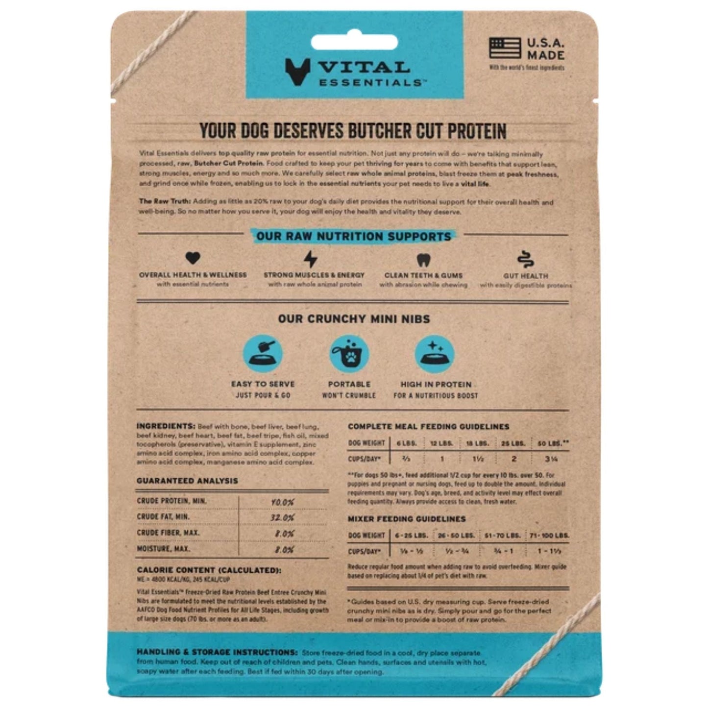 Vital Essentials Dog Freeze-Dried Raw Grain Free Grain Free Beef Entree & Mixer Dog Food Crunchy Mini Nibs 3Lbs