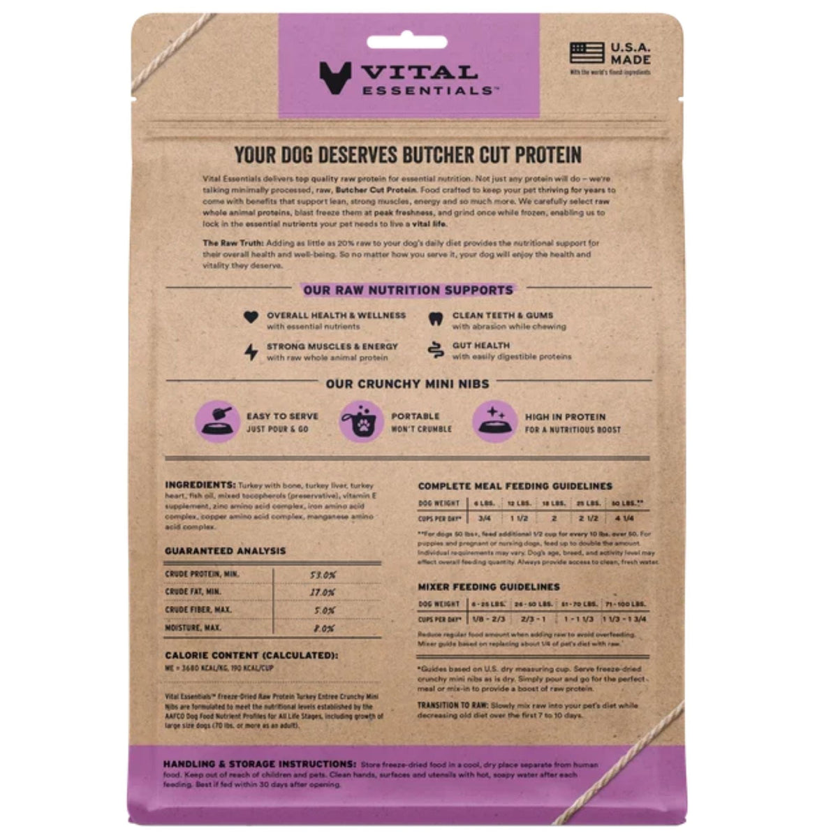Vital Essentials Dog Freeze-Dried Raw Grain Free Turkey Entree & Mixer Crunchy Mini Nibs 3 Lbs