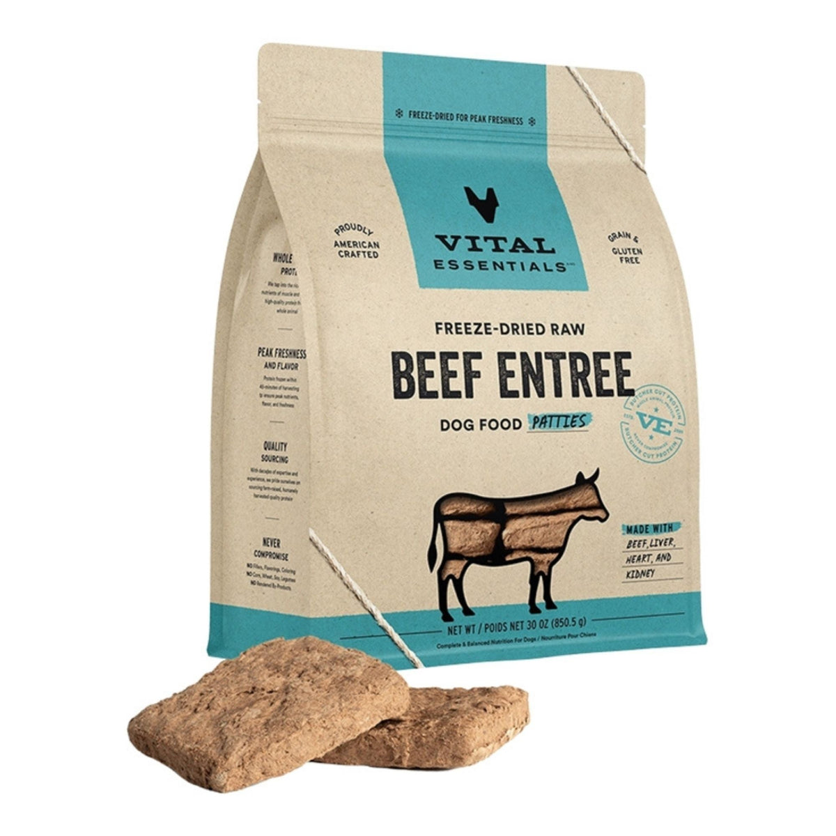 Vital Essentials Dog Freeze-Dried Raw Grain Free Beef Entree Patties 30oz.
