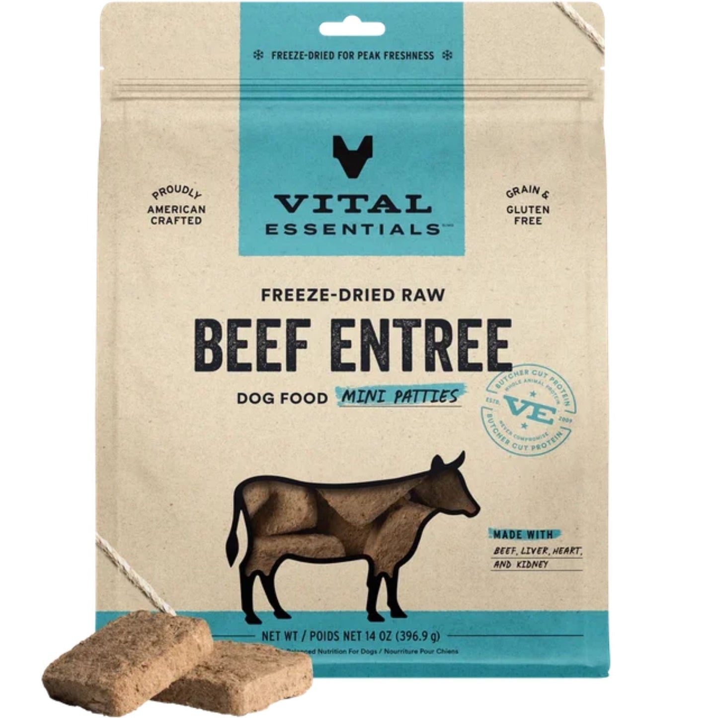Vital Essentials Dog Freeze-Dried Mini Patties Beef 14oz.