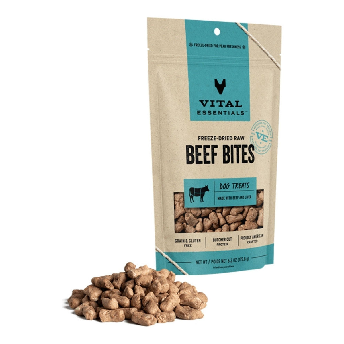 Vital Essentials Dog Freeze-Dried Grain Free Beef Bites Treats 6.2oz.