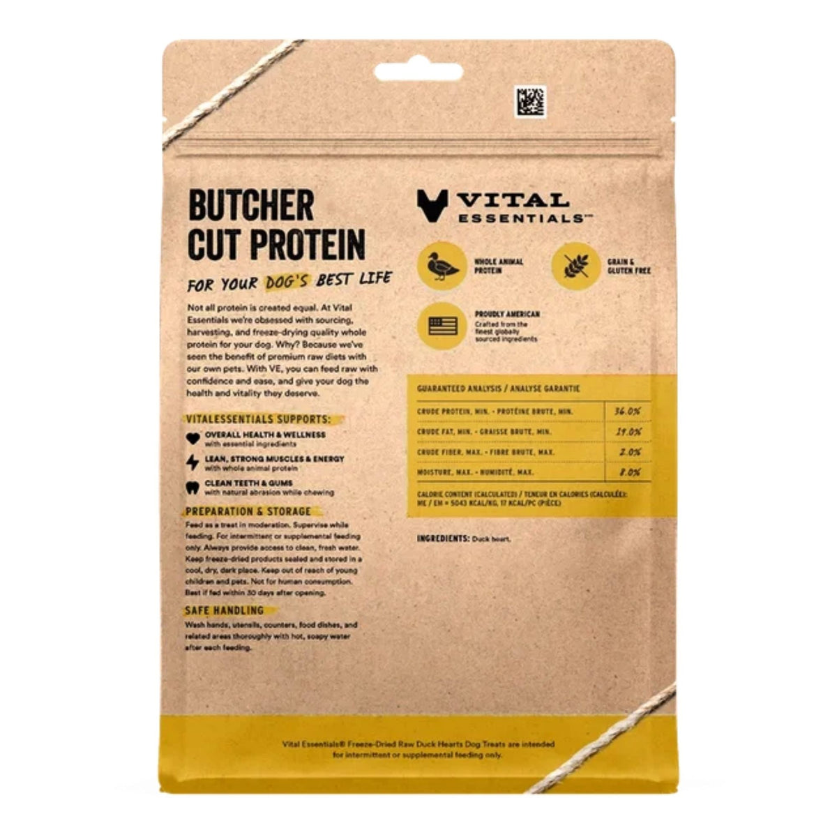 Vital Essentials Dog Freeze Dried Treat Duck Hearts 10oz.