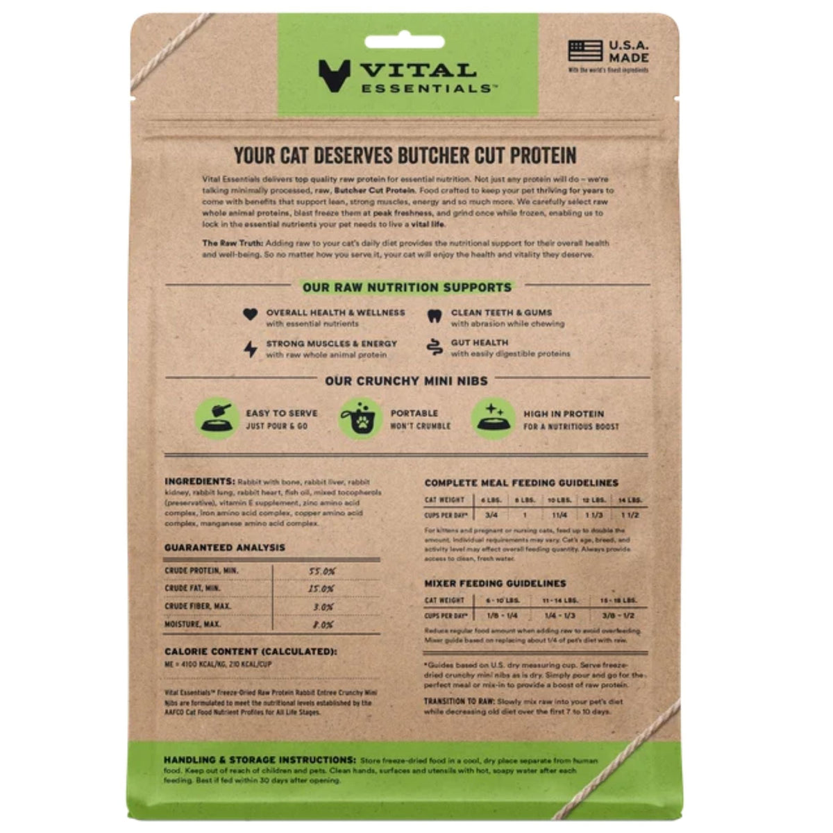 Vital Essentials Cat Freeze Dried Mini Nibs Rabbit 12oz.