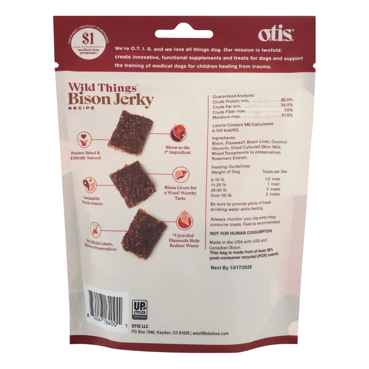 Otis Dog Wild Things Bison Jerky 4oz.