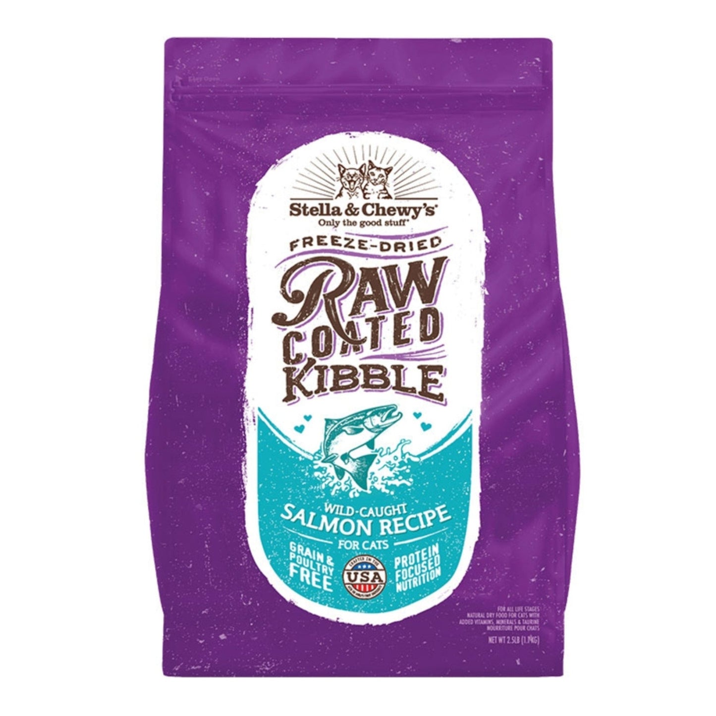 Stella & Chewys Cat Kibble - Raw Coated Wild -Caught Salmon Recipe 2.5Lbs