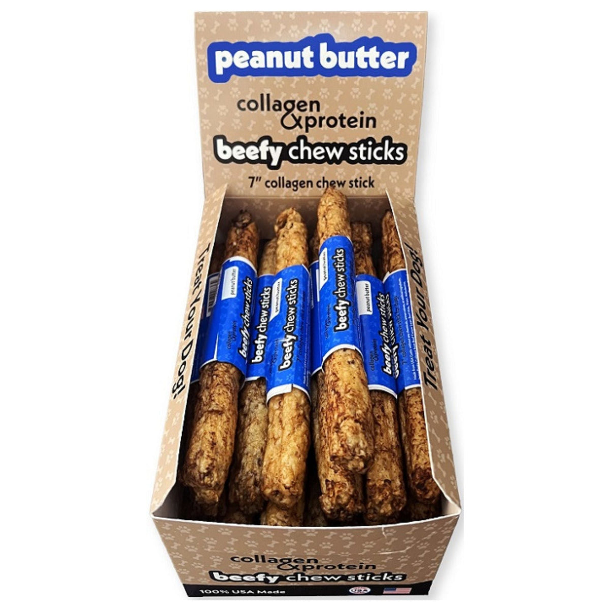 Frankly Dog 7" Peanut Butter Collagen Beefy Chew Sticks 24Ct Display Box