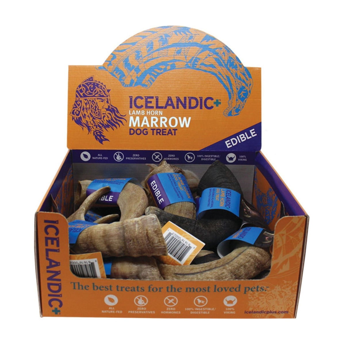 Icelandic Lamb Horn W- Marrow - 36-Piece Display Loose (Sized Approx. 4-5In)