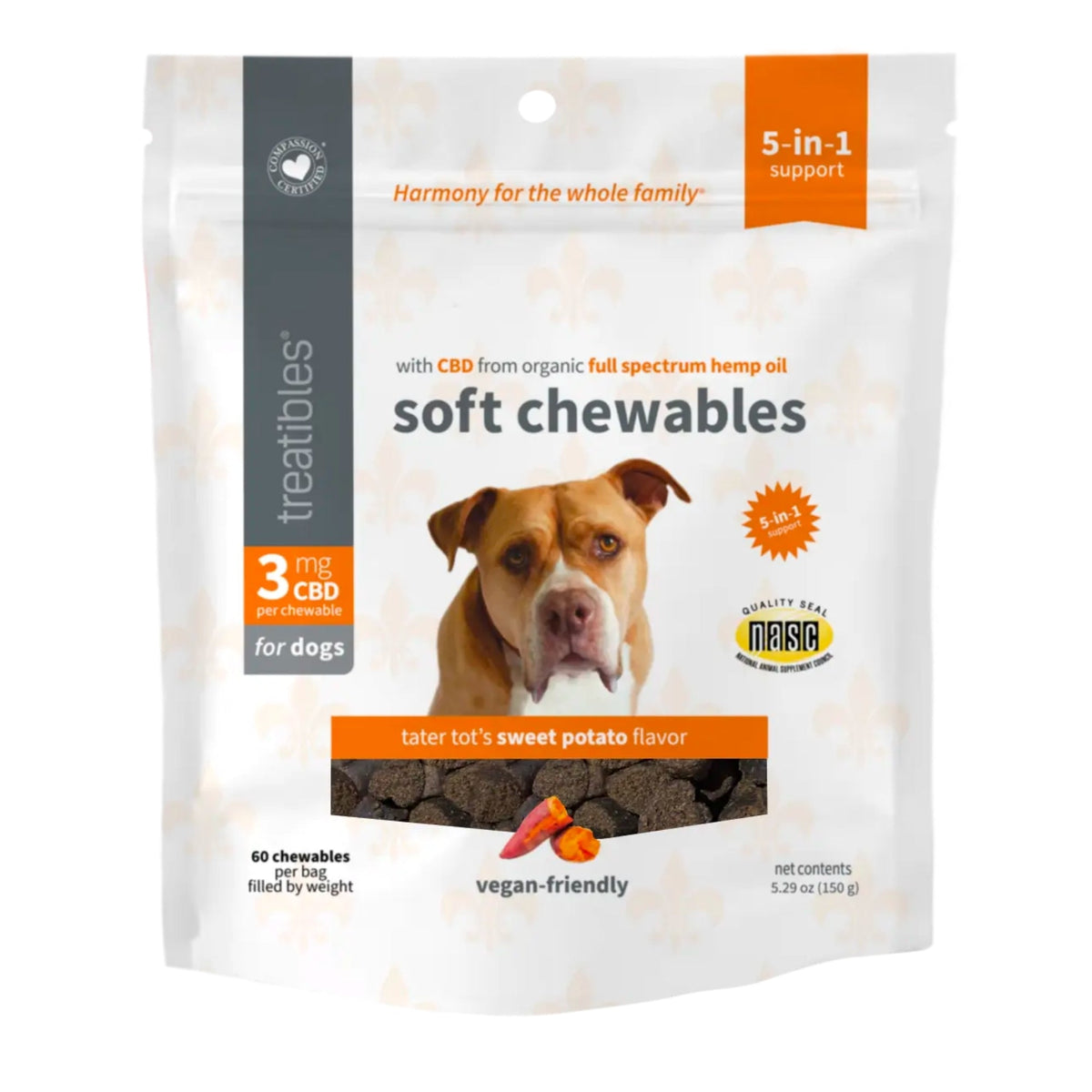 Treatibles Hemp Soft Chewables For Dogs Sweet Potato 60 Ct