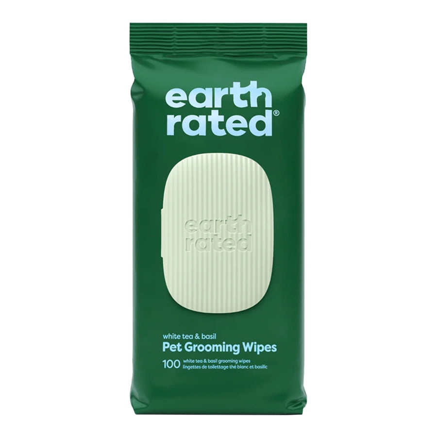 EARTH RATED DOG GROOMING WIPES WHITE TEA & BASIL 100 COUNT