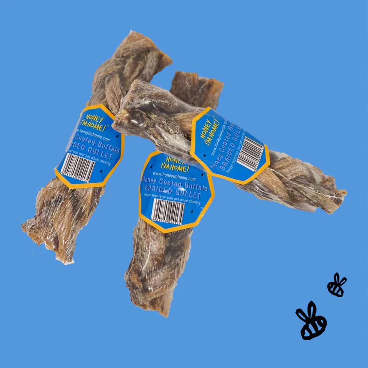 Honey I'm Home Dog Natural Honey Coated Buffalo Braided Gullet Sticks - 50 Count