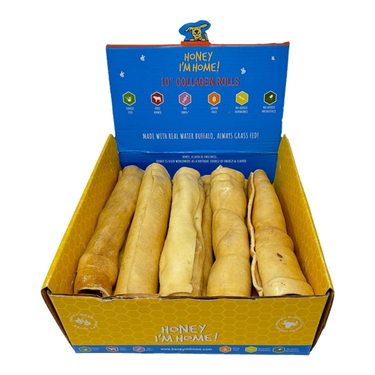 Honey I'm Home Dog Natural Honey Coated Buffalo Collagen Rolls 10 Inches - 10 Count