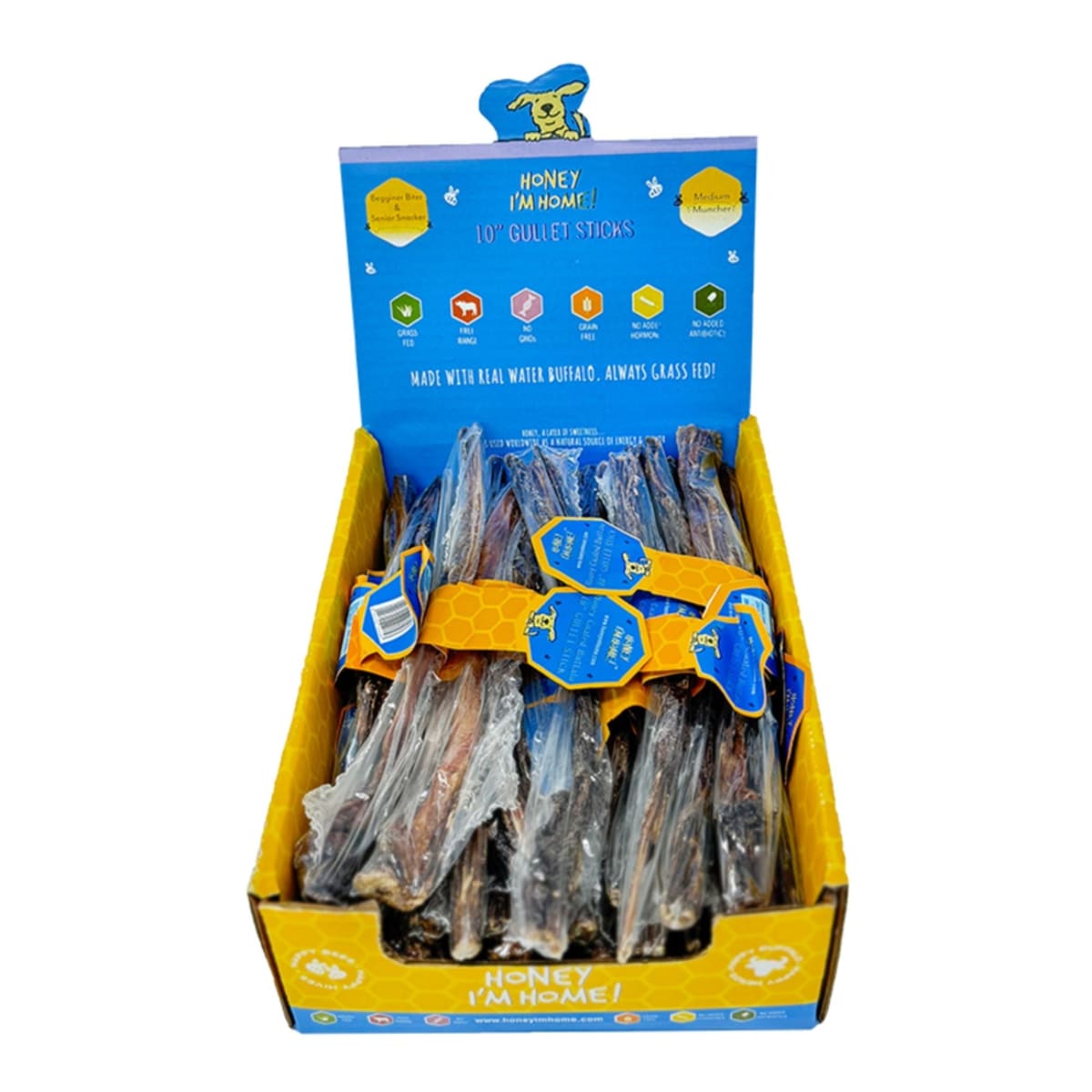 Honey I'm Home Dog Natural Water Buffalo 10" Gullet Sticks 35ct Bulk