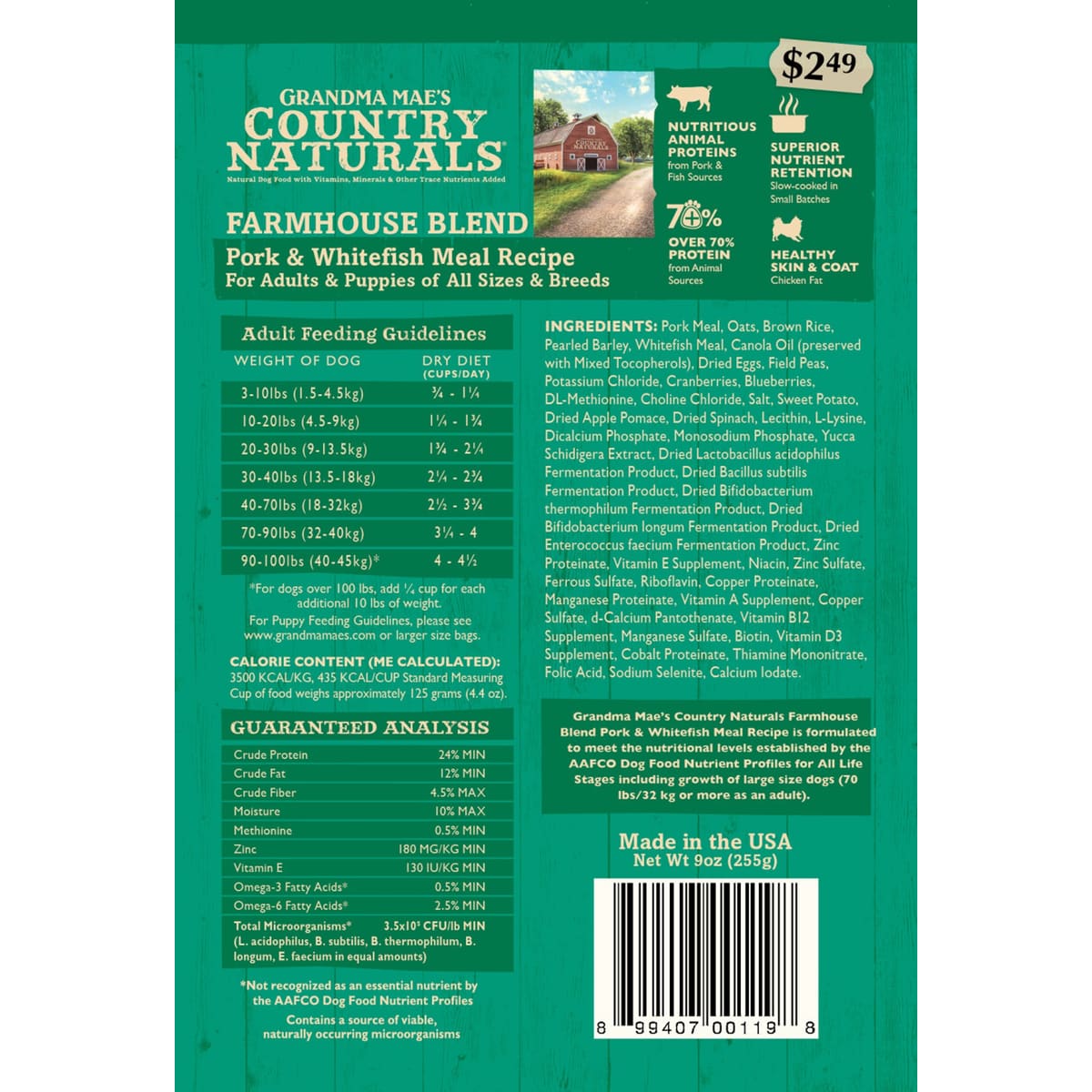 Grandma Mae's Country Naturals Premium All Natural Dry Dog Food Pork 18ea/14 oz