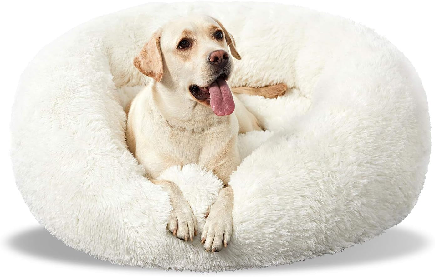 Washable round Bed for Large Dogs, Donut-Shaped Calming Cuddler for Medium Dogs, Comfy