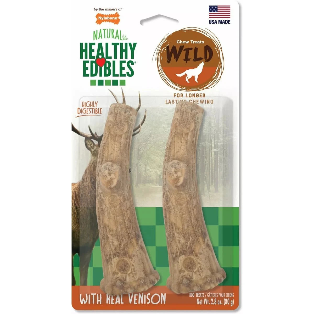 Nylabone Healthy Edibles WILD Antler Natural Long Lasting Dog Chew Treats Venison 1ea/Large/Giant - Up To 50 lb