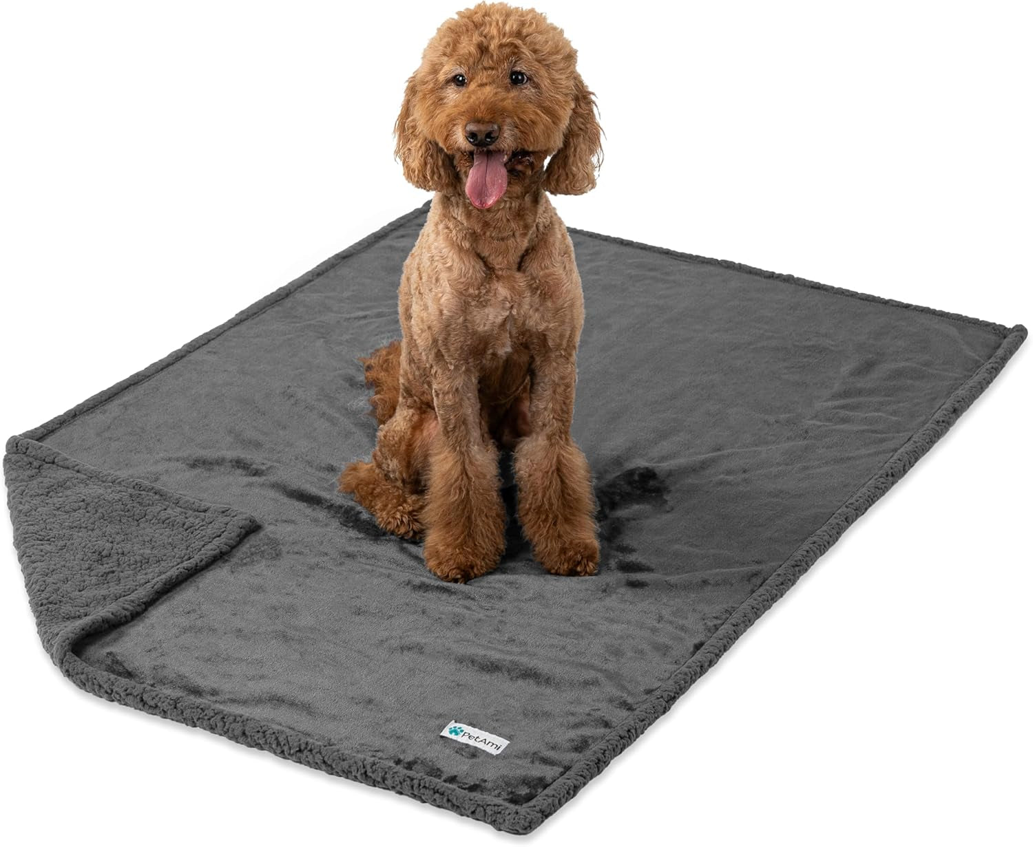 Waterproof Dog Blanket for Queen Bed Large XL Dog Throw for Couch Cover Leakproof Furniture Protection, Sherpa Fleece, Reversible Soft Washable 90X90 Light Gray